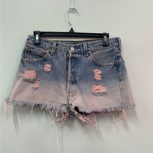 Levi’s Women’s Distressed Pink and Blue Denim Shorts Size 31x32